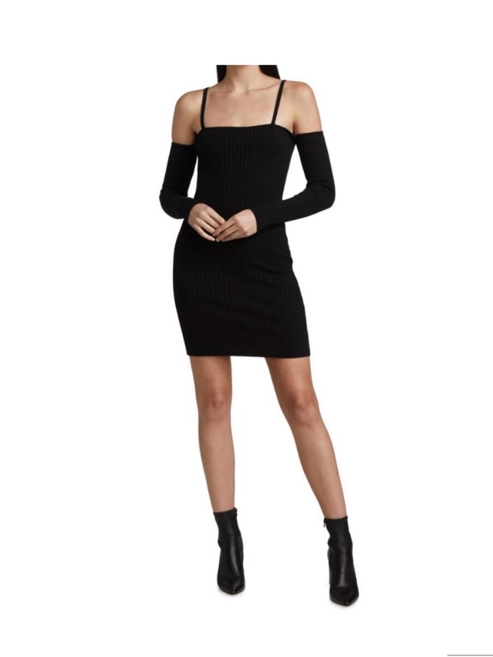 Anna Quan Black Ribbed Off-Shoulder Mini Dress
